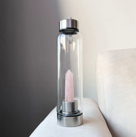 BOTELLA DE AGUA CON CUARZO ROSADO